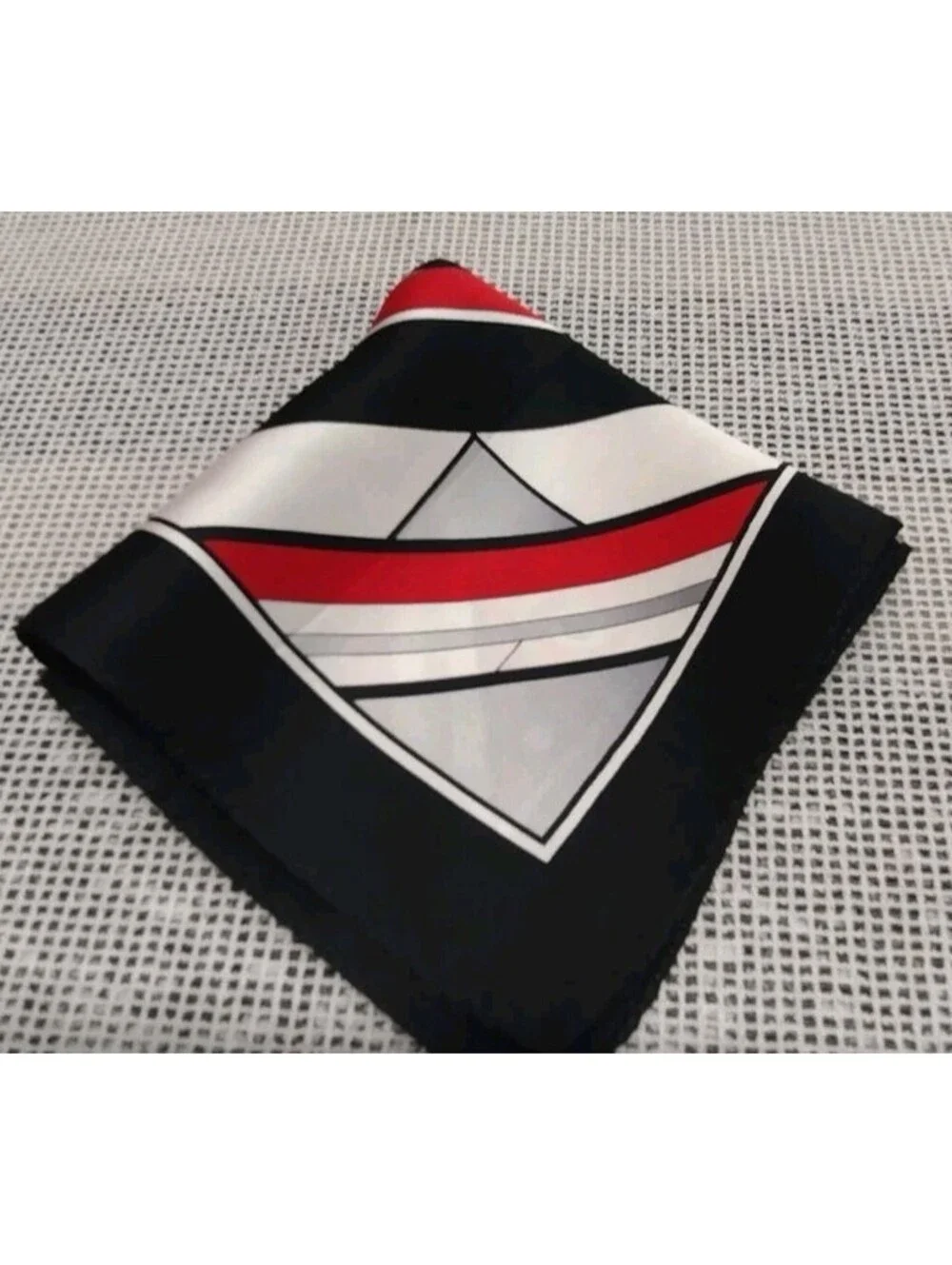 Vintage Silk Hankie Black White Red Handkerchief 70s 80s Does 1920s 30s Art Deco